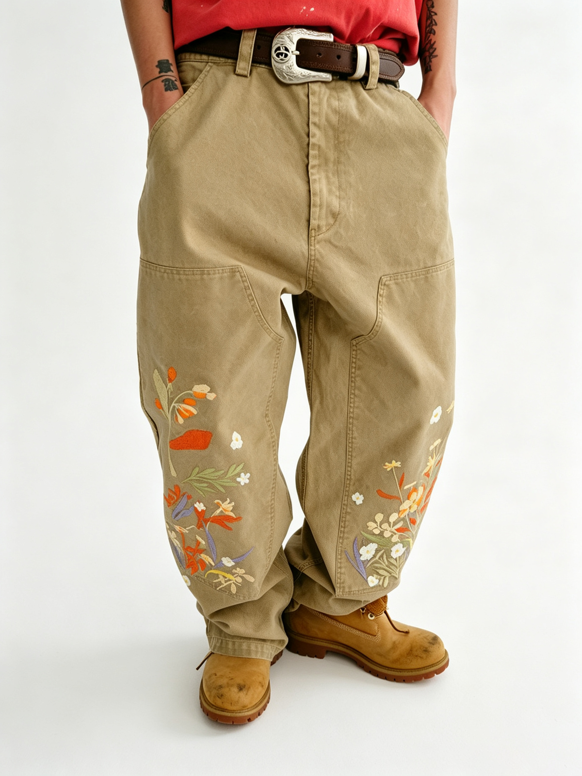 Ace Jolun Vintage Washed Wide‑Leg Cargo Pants