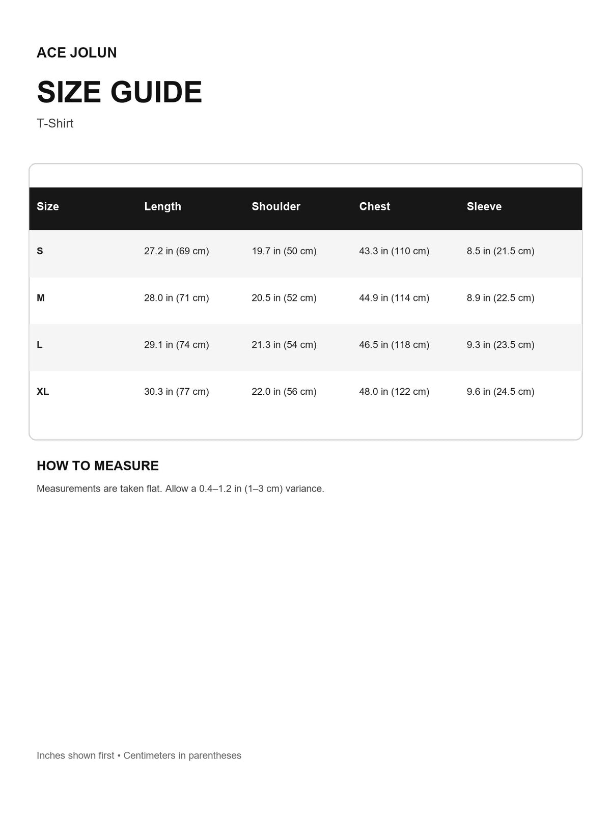 T-Shirt Size Guide