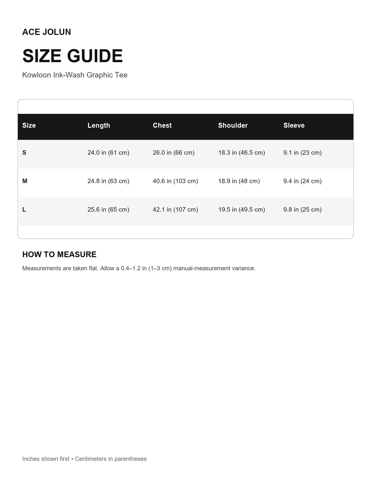 Kowloon Ink-Wash Graphic Tee Size Guide