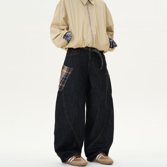 Ace Jolun patchwork plaid curved jeans