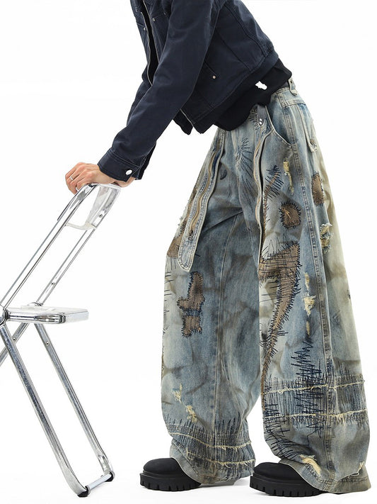 Ace Jolun Heavy‑Embroidered Curved‑Cut Jeans