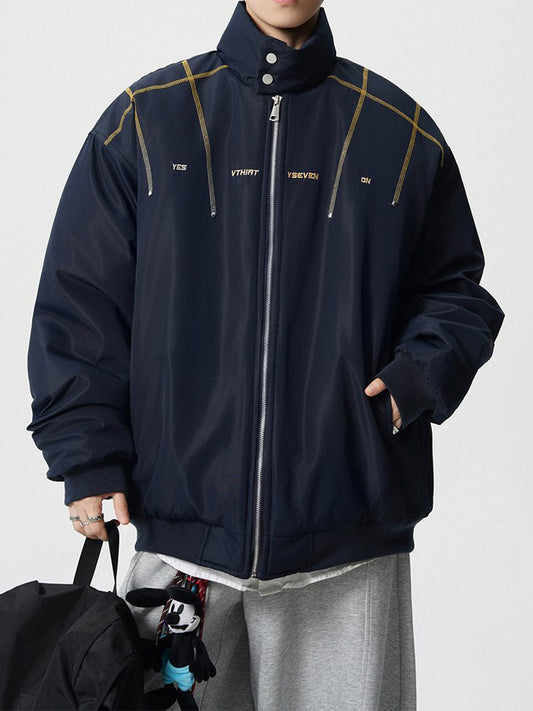 Ace Jolun High‑Street Edgy Hash‑Line Embroidered Padded Jacket