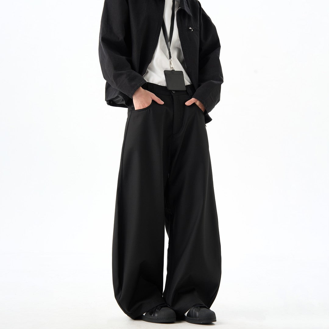 Ace Jolun Elegant Drapey Black Curved‑Cut Wide‑Leg Trousers