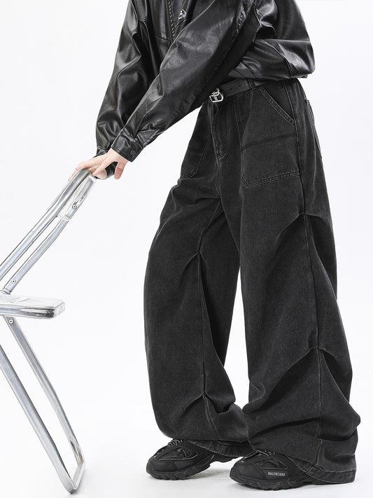 Ace Jolun Street‑Vintage Water‑Washed Black Cargo Pants
