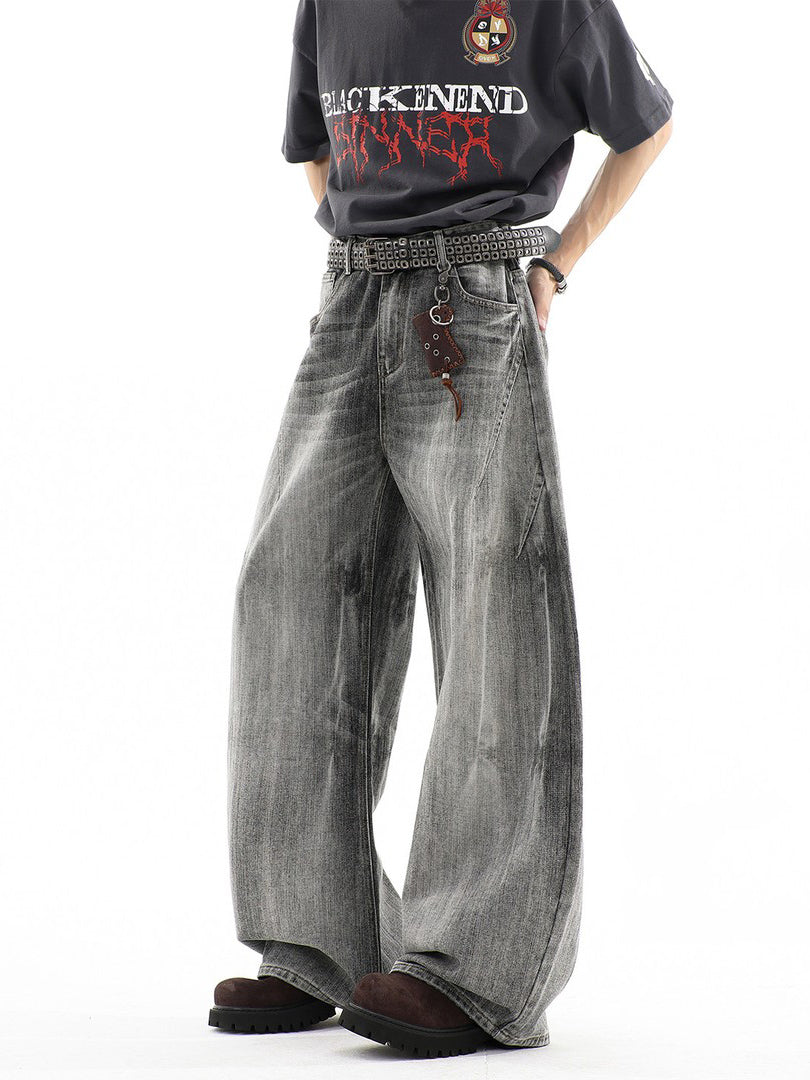 Ace Jolun Vintage Washed Slub‑Textured Curved‑Cut Jeans
