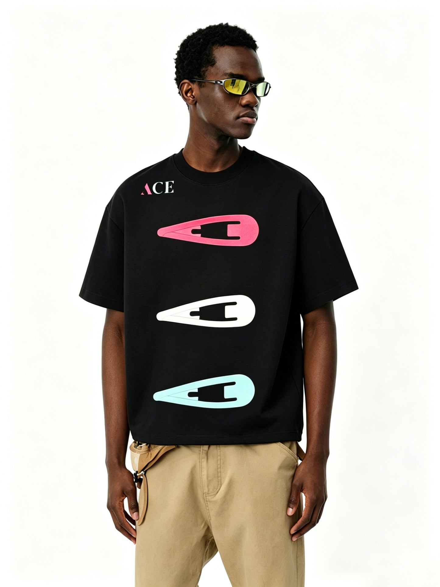 ACE Multicolor Hair Clip 3D Puff Print Oversize Unisex Cotton Tee