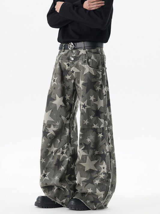 Ace Jolun Vintage Star‑Camouflage Wide‑Leg Cargo Pants