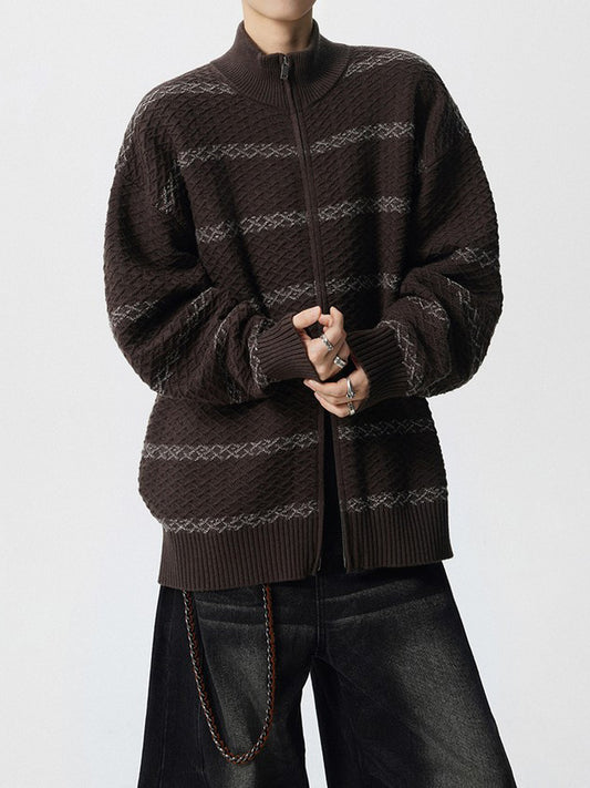 Ace Jolun Plaid Premium‑Feel Knit Striped Cardigan