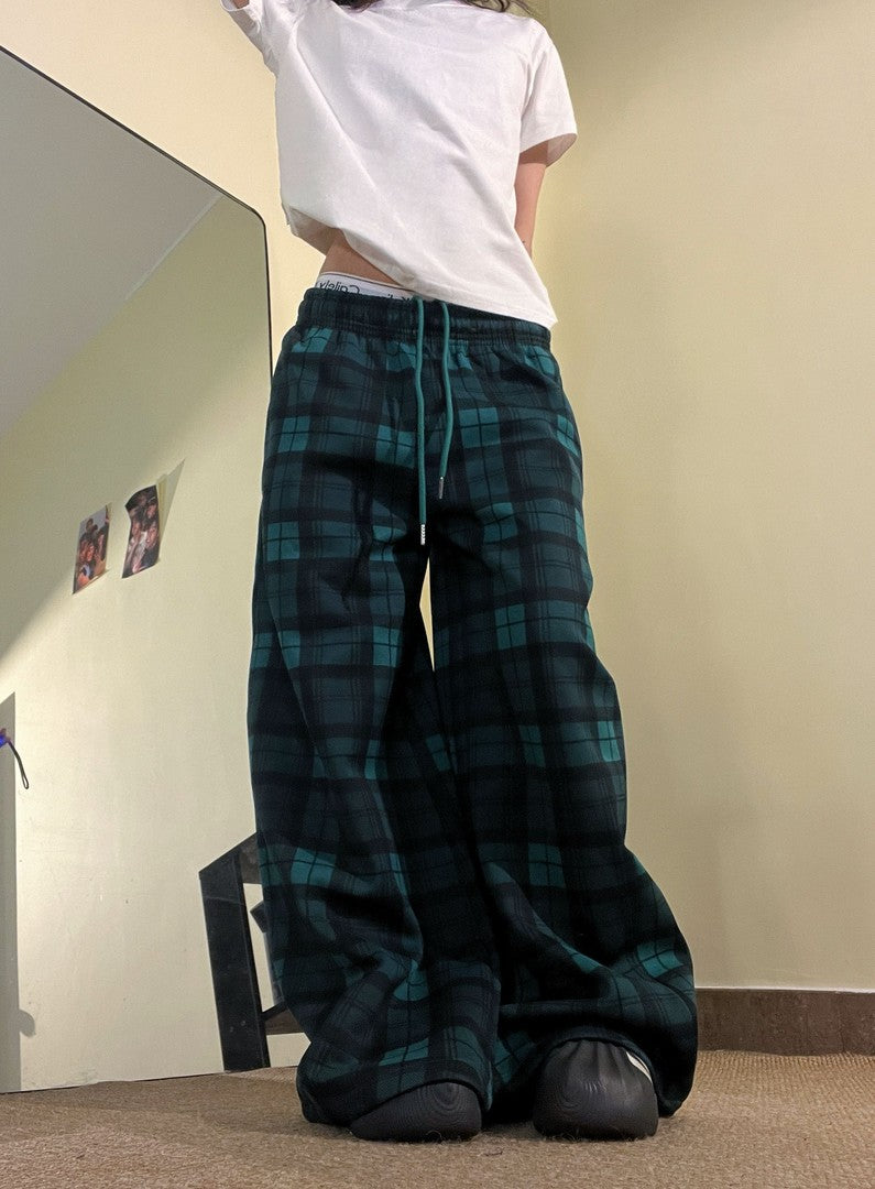 Ace Jolun Embroidered‑Patch Plaid Wide‑Leg Pants