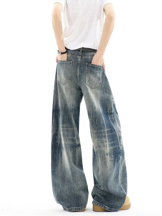 Ace Jolun Vintage Washed Slub‑Textured Curved‑Cut Jeans