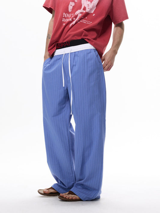 Aelfric Eden Striped Double‑Waistband Casual Pants