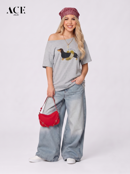 Marlennee.g Dachshund Off-The-Shoulder Tee
