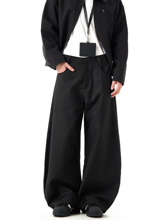 Ace Jolun Elegant Drapey Black Curved‑Cut Wide‑Leg Trousers