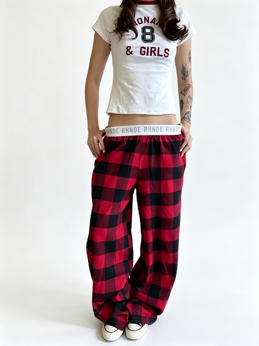 Ace Jolun Waist‑Spliced Blue Plaid Pants