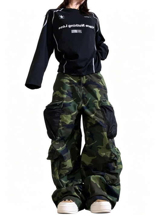 Ace Jolun Mesh Multi‑Pocket Camouflage Wide‑Leg Pants