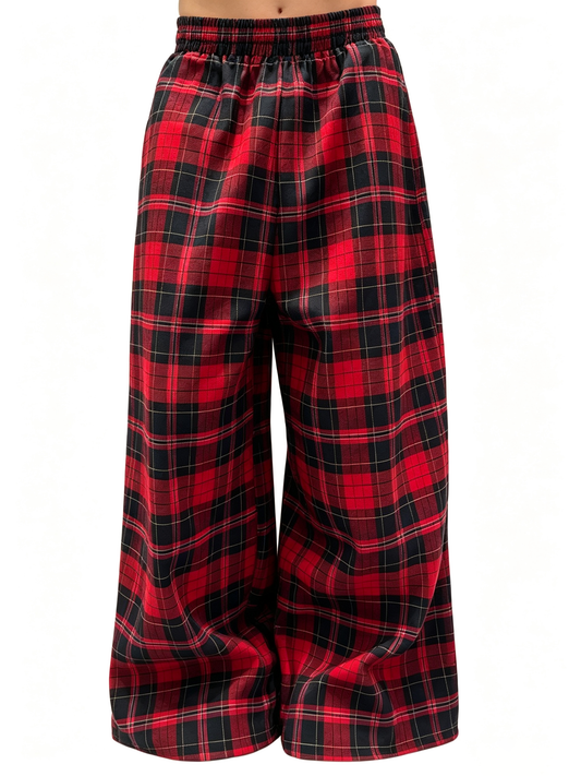 Ace Jolun Design‑Forward Color‑Block Plaid Drawstring Casual Pants