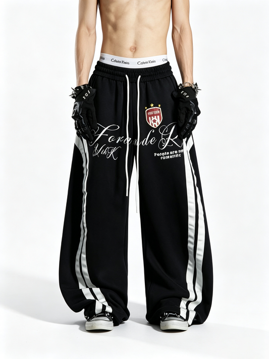 Ace Jolun Heavyweight Jersey Washed Vintage‑Print Loose Casual Sweatpants