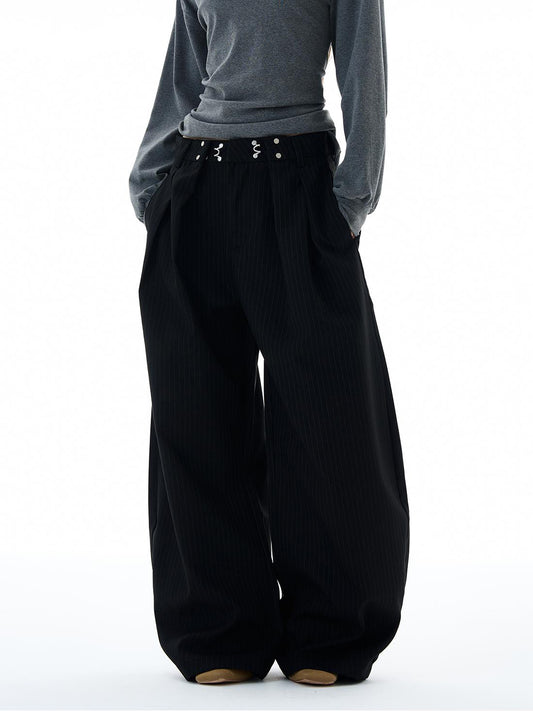 Aelfric Eden Unique‑Design Pleated Striped Suit Pants