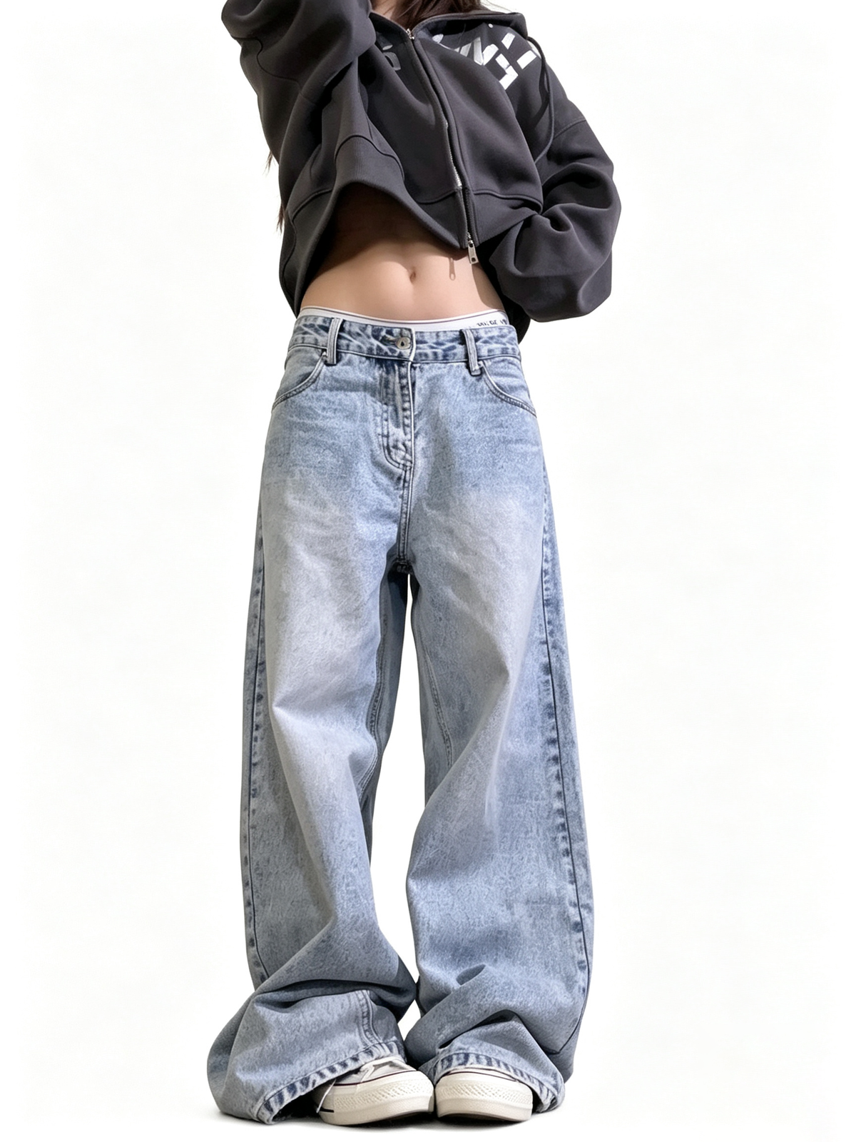 Ace Jolun Wings‑Print Washed‑Blue Jeans