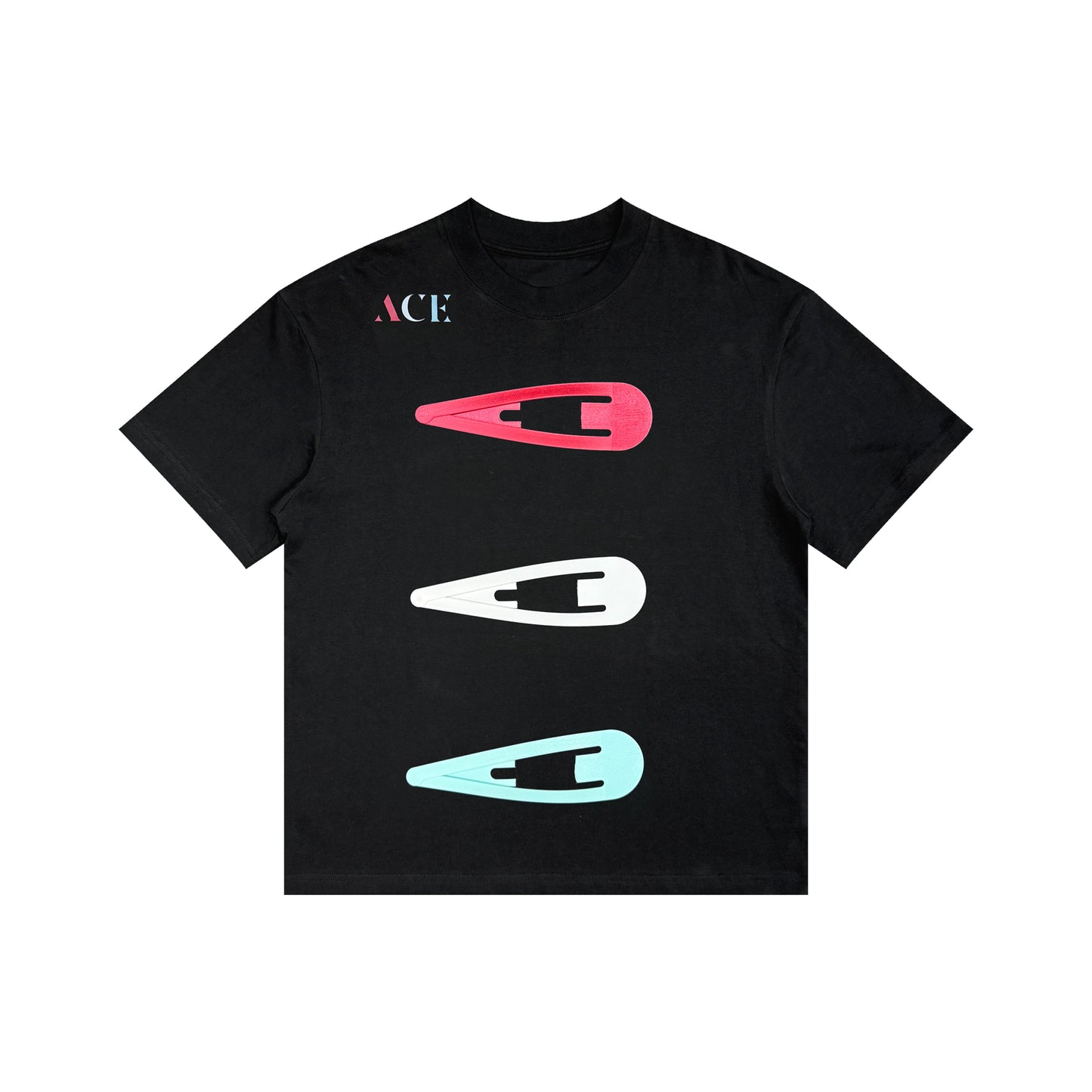 ACE Multicolor Hair Clip 3D Puff Print Oversize Unisex Cotton Tee