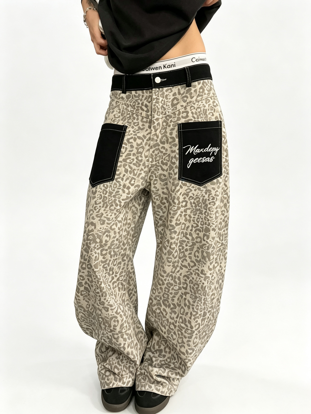 Ace Jolun Leopard‑Print Patch‑Pocket Jeans