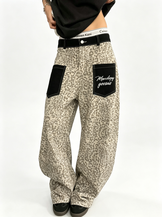 Ace Jolun Leopard‑Print Patch‑Pocket Jeans