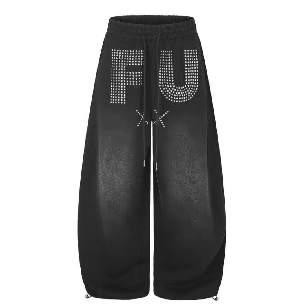 Studded Washed Baggy Barrel Sweatpants