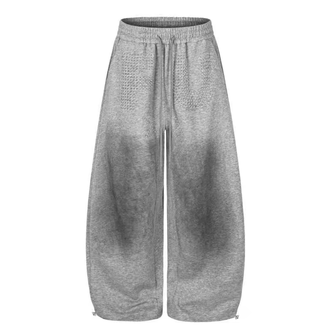 Studded Washed Baggy Barrel Sweatpants