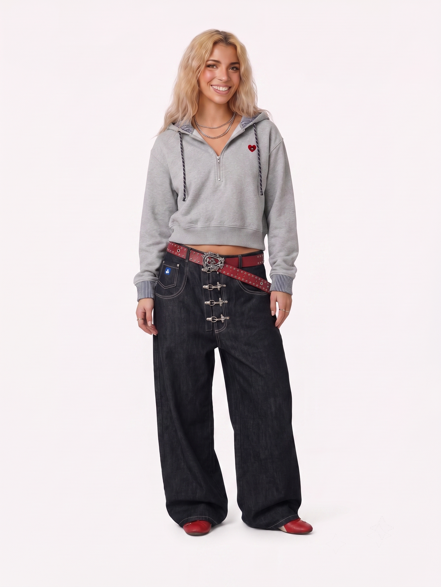 Tori Flowers Layered Half Zip Pullover Hoodie