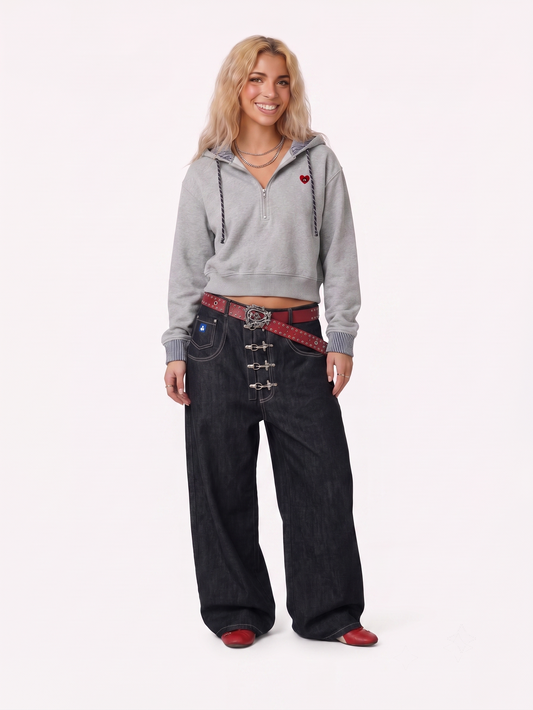 Tori Flowers Layered Half Zip Pullover Hoodie