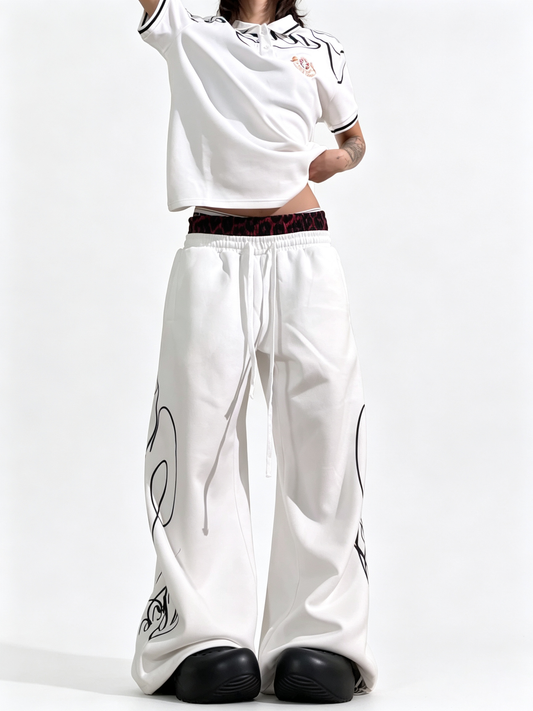 Ace Jolun Hip‑Hop Double‑Waist Spliced Leopard‑Print Casual Pants