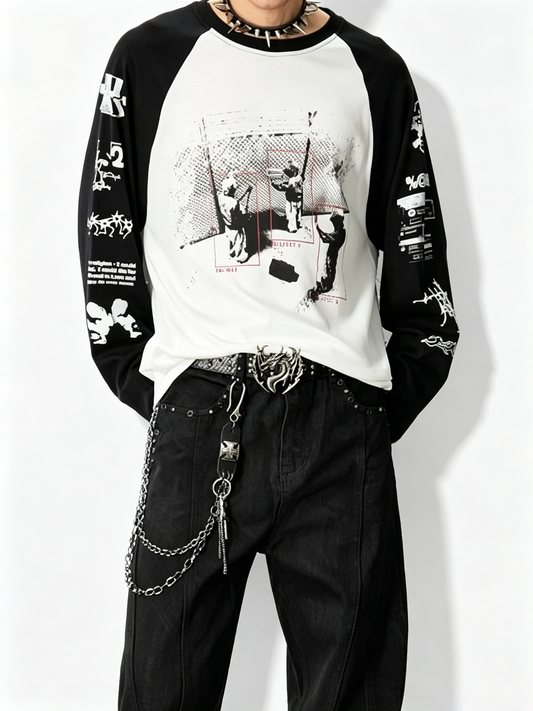 Ace Jolun【New Arrival】Alternative Punk Y2K Off‑Shoulder Spliced T‑Shirt