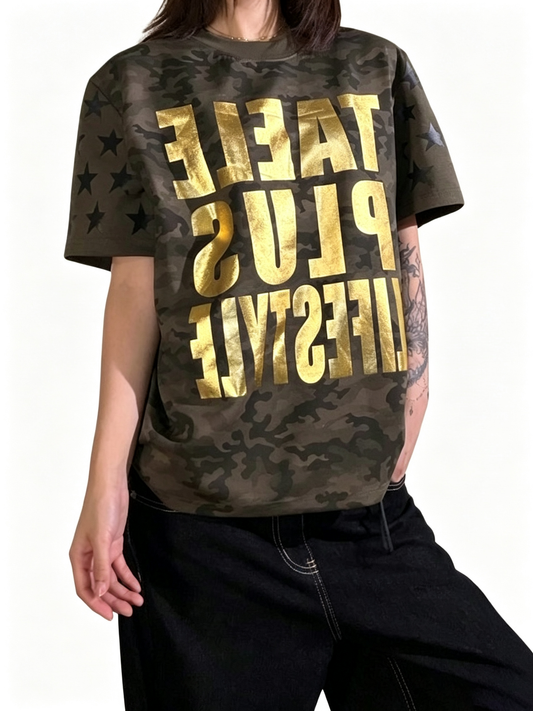 Ace Jolun Camouflage Gold‑Foil‑Print Star Soft‑Alt‑Style T‑Shirt