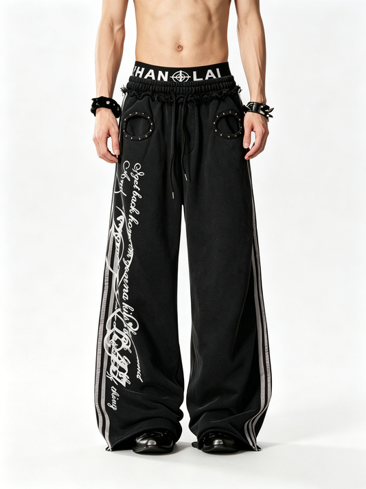 Ace Jolun 【New Arrival】Double‑Waistband Tribal‑Print Rivet Casual Pants