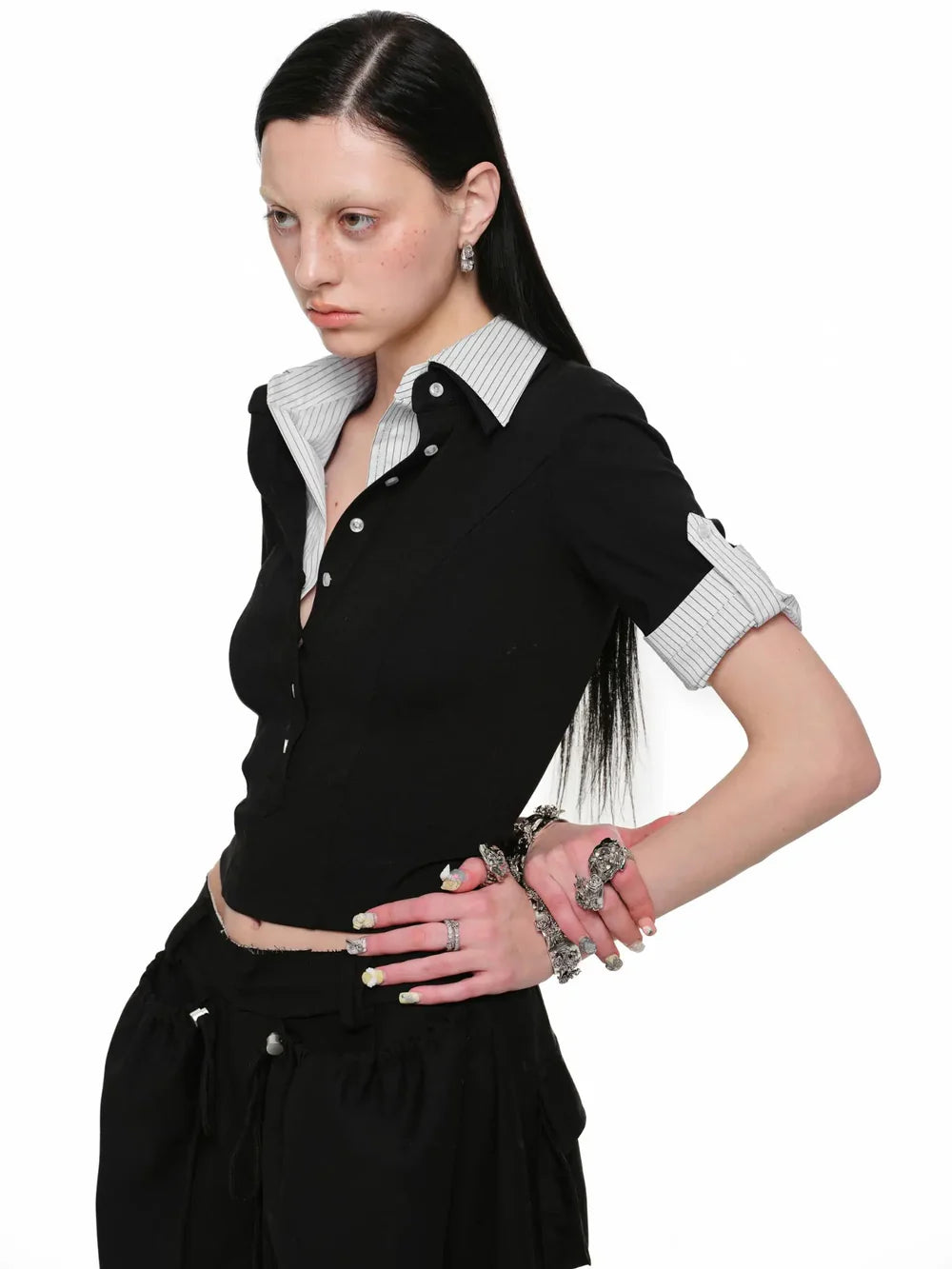Acubi Style Layered Polo Top