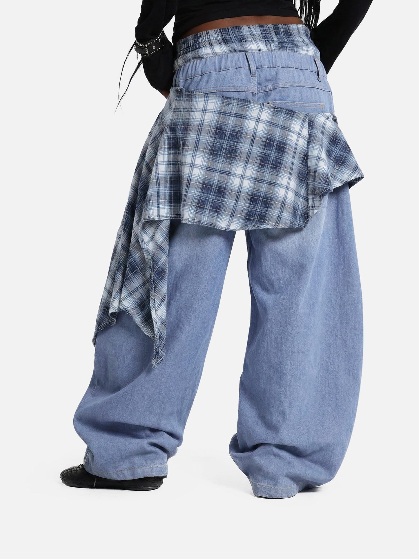 Jeans holgados de corte recto con estampado a cuadros de doble cintura Aelfric Eden