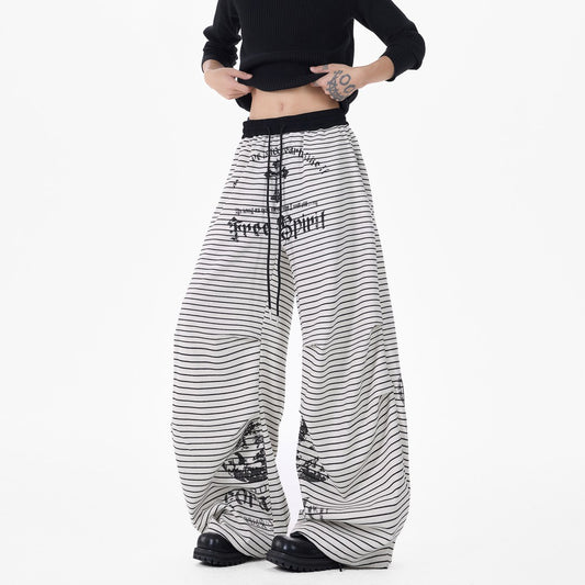 Ace Jolun Color‑Block Striped Letter‑Print Wide‑Leg Pants