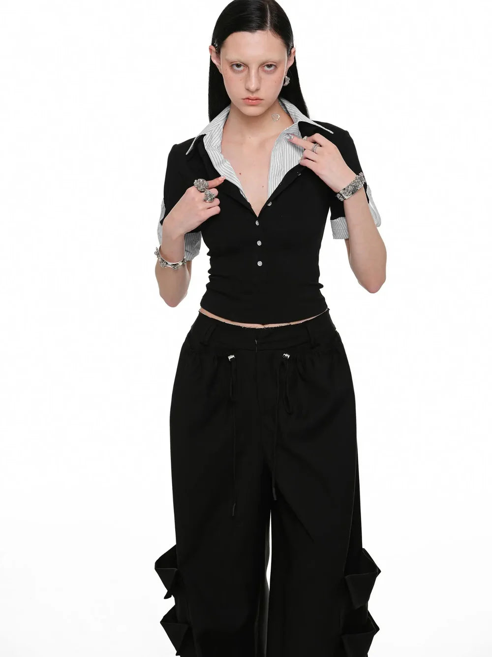 Acubi Style Layered Polo Top