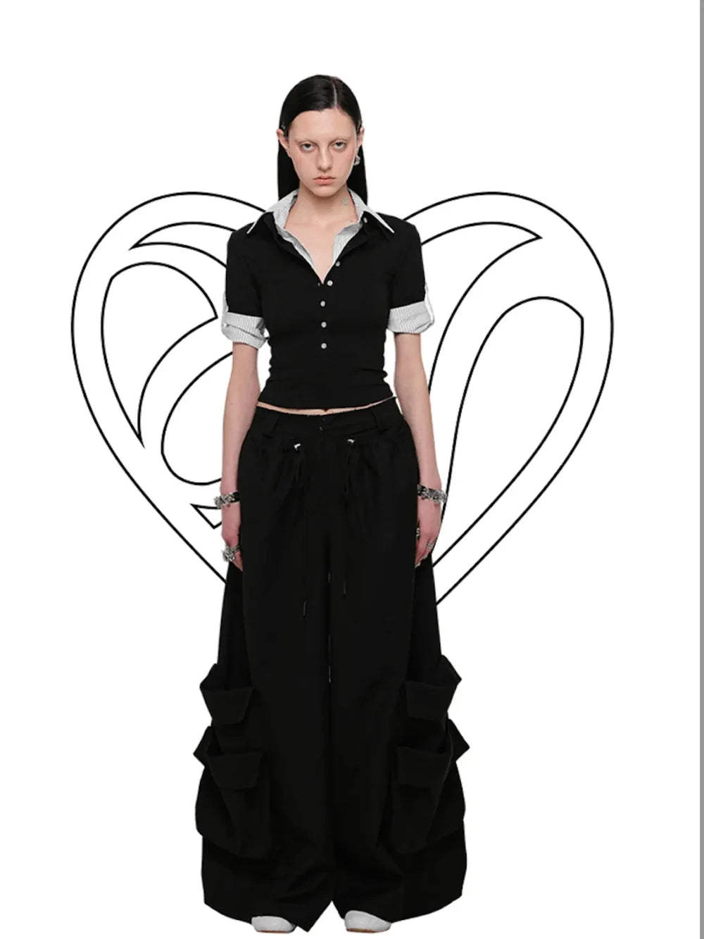 Acubi Style Layered Polo Top