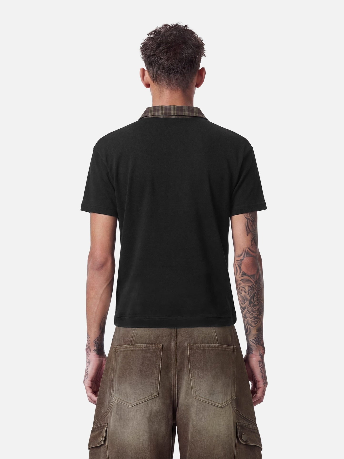 Aelfric Eden Boxy Layered Plaid Polo Tee
