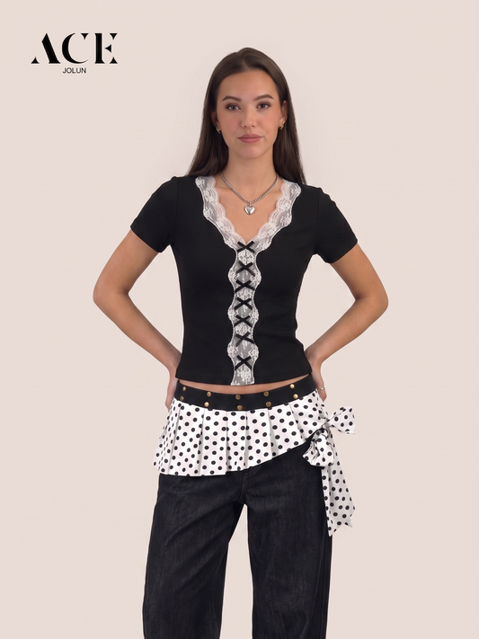 Kylie walker Lace Ribbon Trim Baby Tee