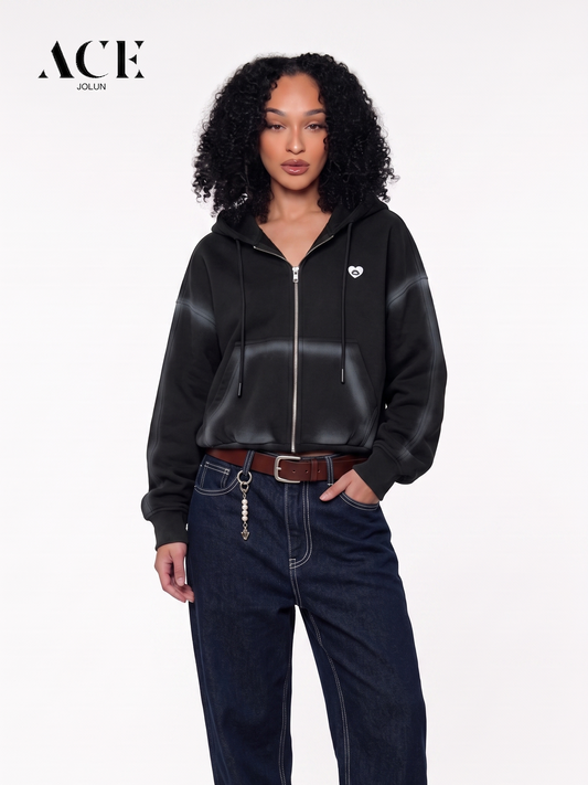 Kierra Boxy Washed Double Zip Up Hoodie