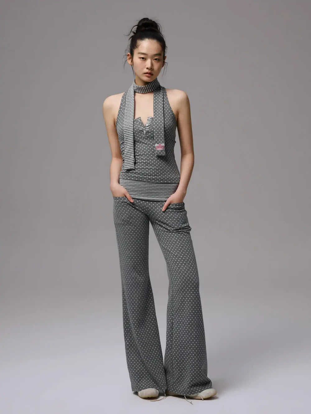 Y2K Polka Dot Foldover Flared Leggings Set