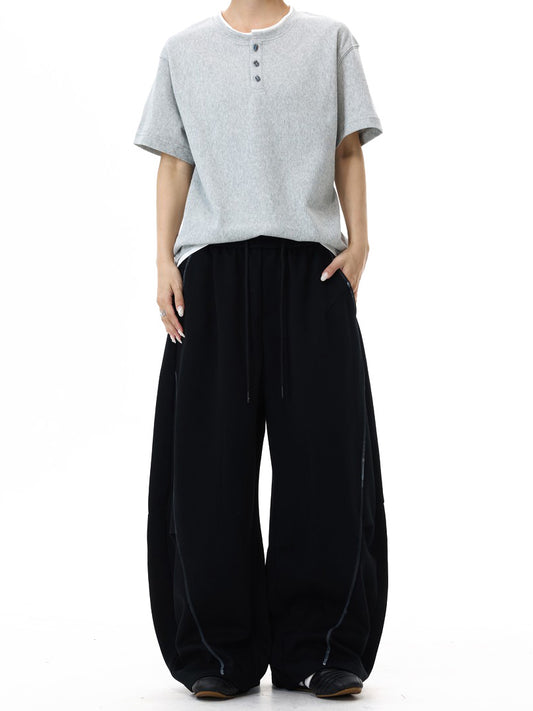 Ace Jolun American Hand‑Painted Deconstructed Drawstring Curved‑Cut Sweatpants