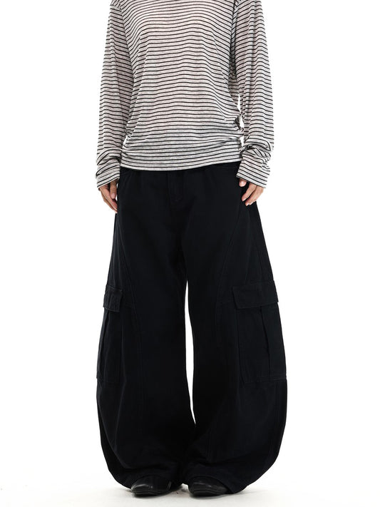 Ace Jolun Multi‑Pocket Deconstructed Washed Wide‑Leg Cargo Pants