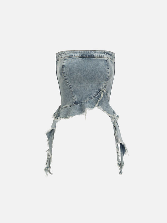 Aelfric Eden Fringe Hem Denim Bandeau Tube Top