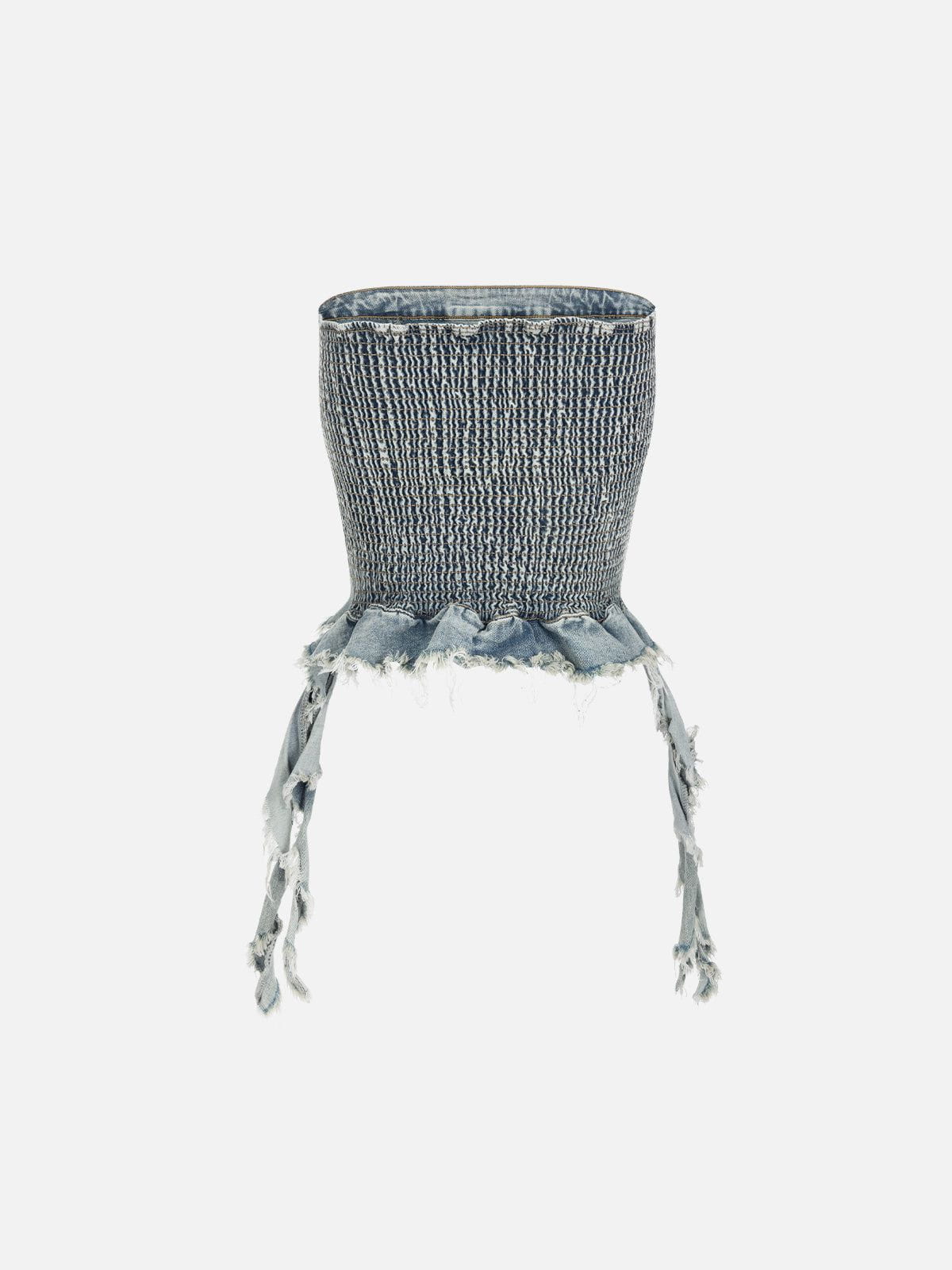 Aelfric Eden Fringe Hem Denim Bandeau Tube Top