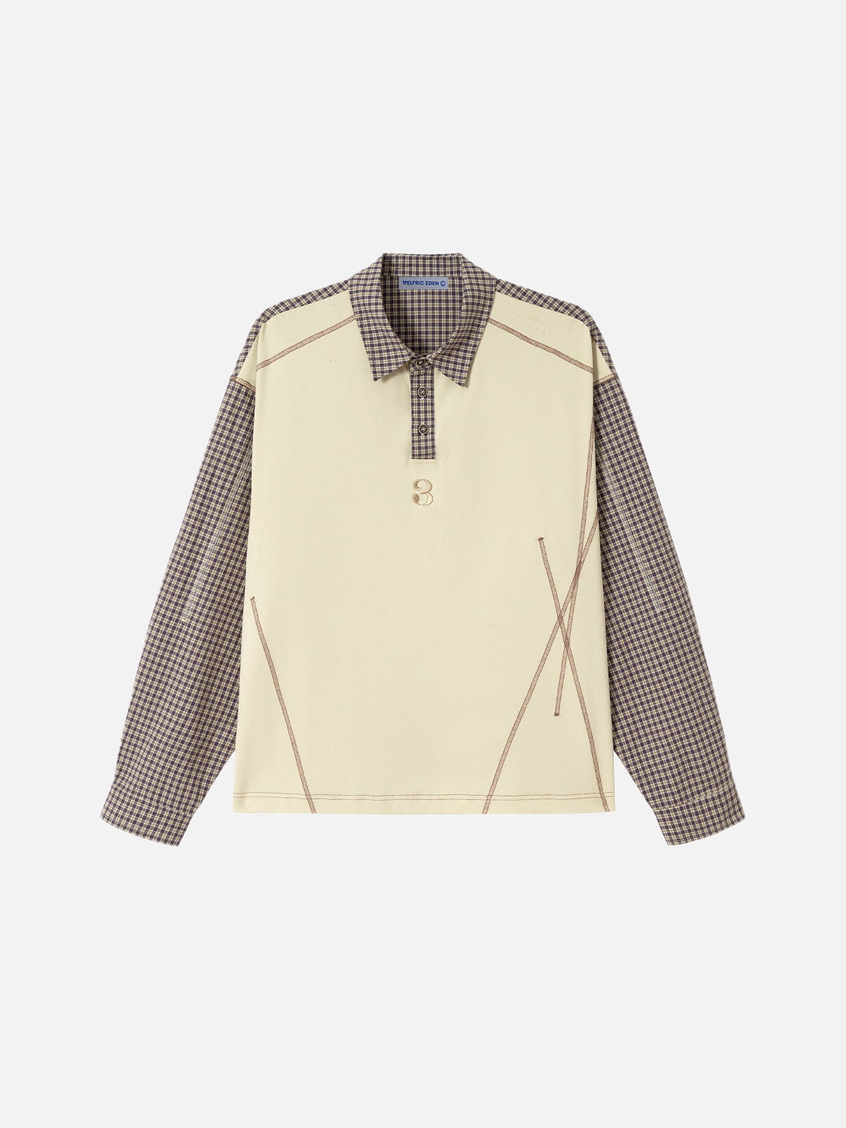 Aelfric Eden Contrast Panel Plaid Polo Long Sleeve Tee