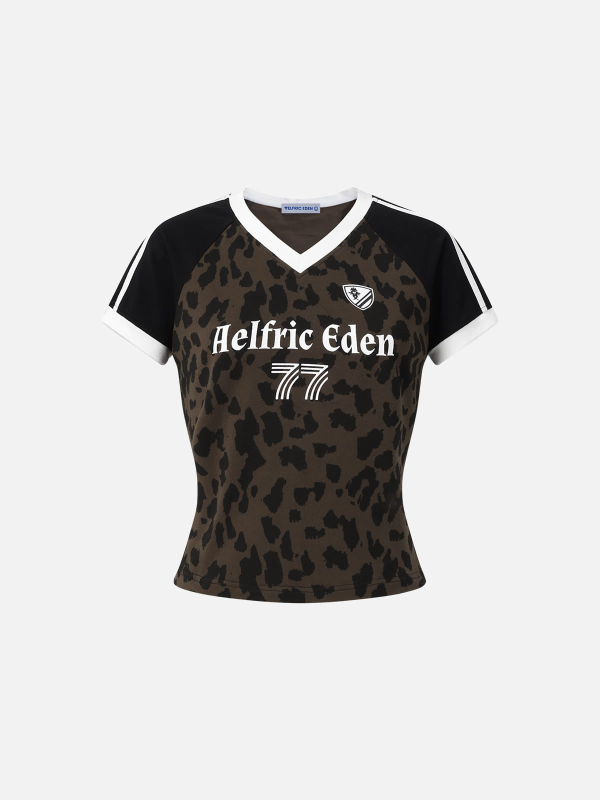 anna.outdoor Leopard V-Neck Baby Tee