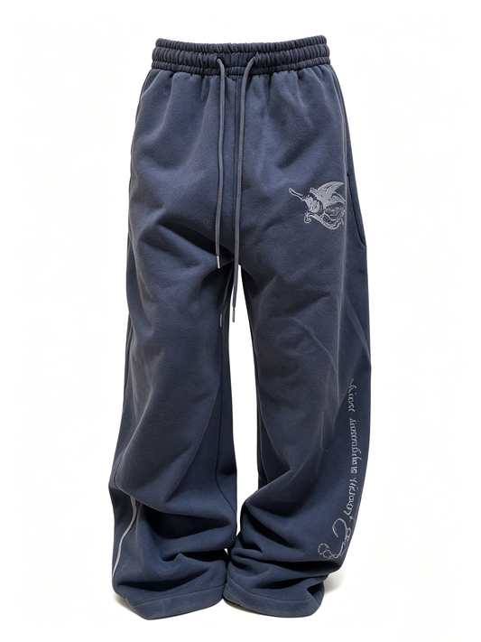 Ace Jolun Mottled Letter‑Print Drawstring Wide‑Leg Sweatpants